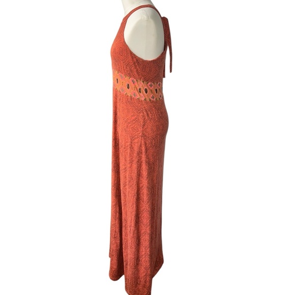 PRANA - Women's  Small Orange Printed Skye Maxi Dress Halter Built in Shelf Bra - Picture 2 of 4
